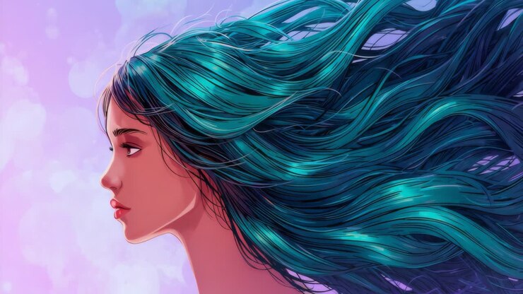 Portrait of a Woman with Flowing Blue Hair