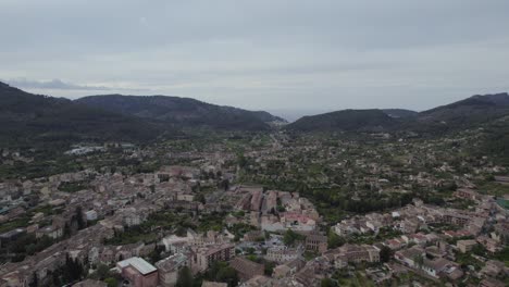 aerial view of mountain village of soller, mallorca, spain