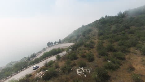 mountain road with fog