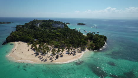 impressive aerial view of a touristic caribbean island with a wonderful beach, cayo levantado, dominican republic