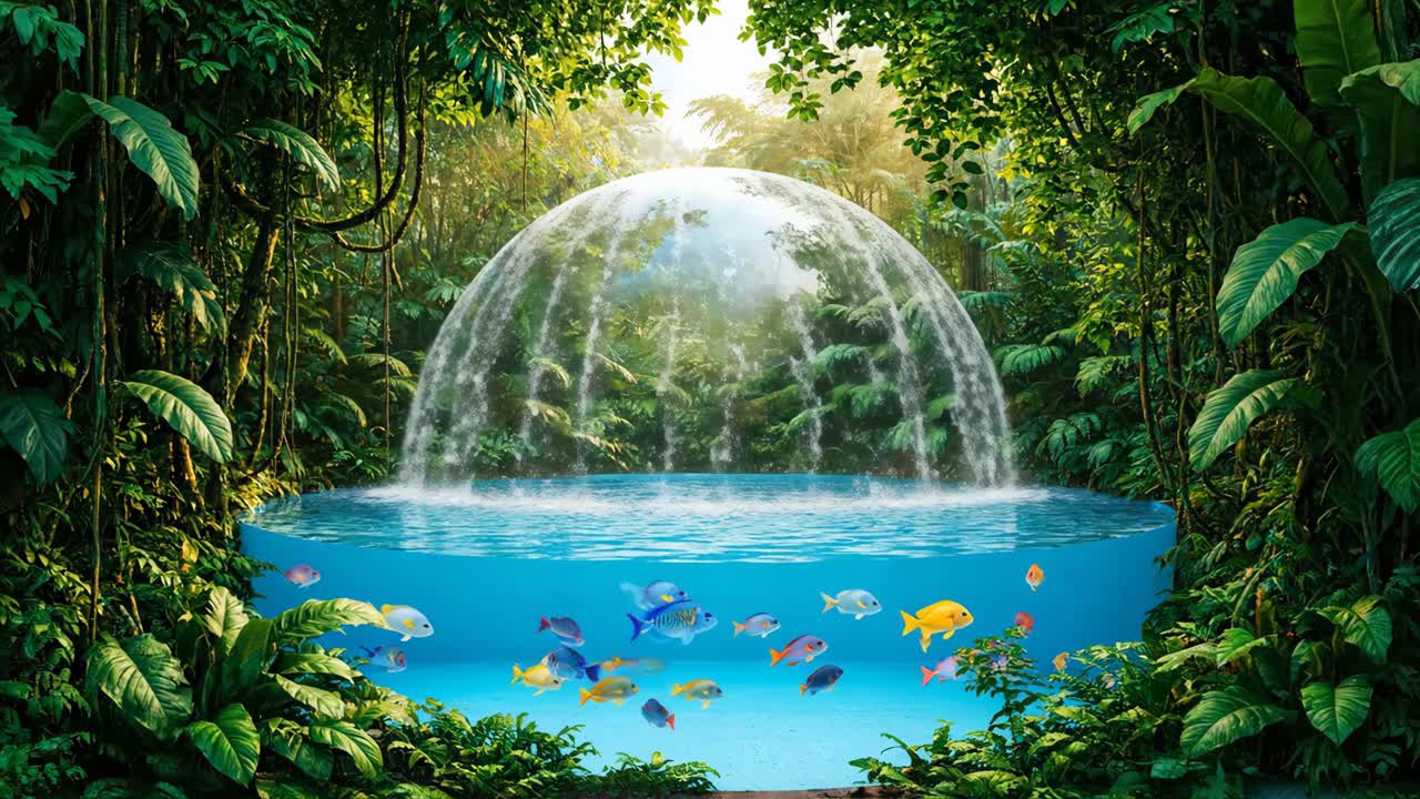 Tropical Jungle Aquarium with Waterfall