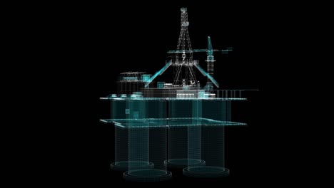 3d hologram of offshore oil platform of particles