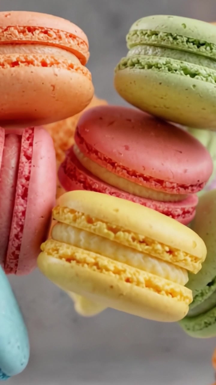 Colorful and Delicious French Macarons Stacked Together, Showcasing a Variety of Flavors and Pastel Shades for a Sweet Treat Experience