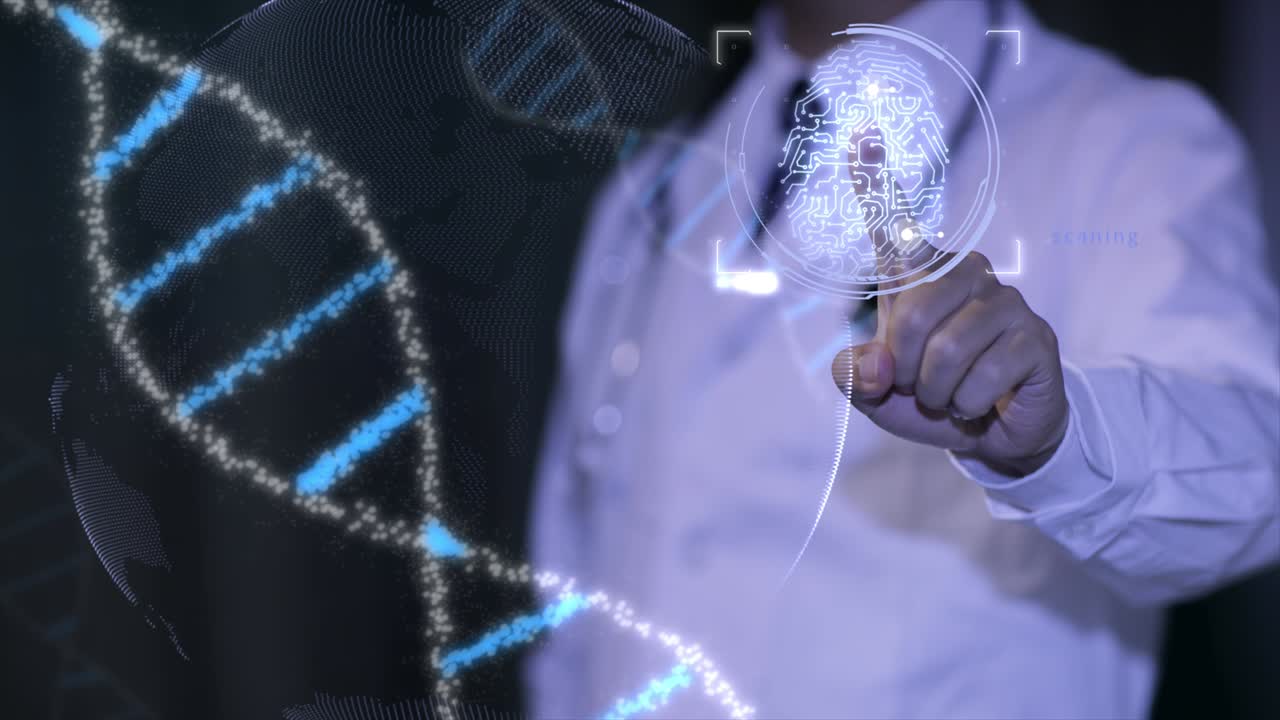 el concepto del futuro de la seguridad y el control de contraseñas a través de huellas dactilares en un futuro de tecnología inmersiva y cibernética, negocios, adn.