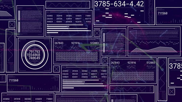 Animation of data processing and diagrams over shapes moving