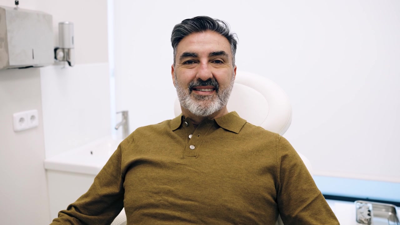 Middle-Aged Man Sitting in Medical Examination Chair