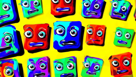 colorful abstract cartoon faces pattern on yellow background
