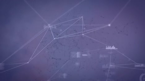 Animation-Von-Daten,-Die-Sich-über-Ein-Netzwerk-Von-Verbindungen-über-Ein-Bewegliches-Gitter-Bewegen