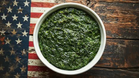 homemade kale cooked with american flag in background