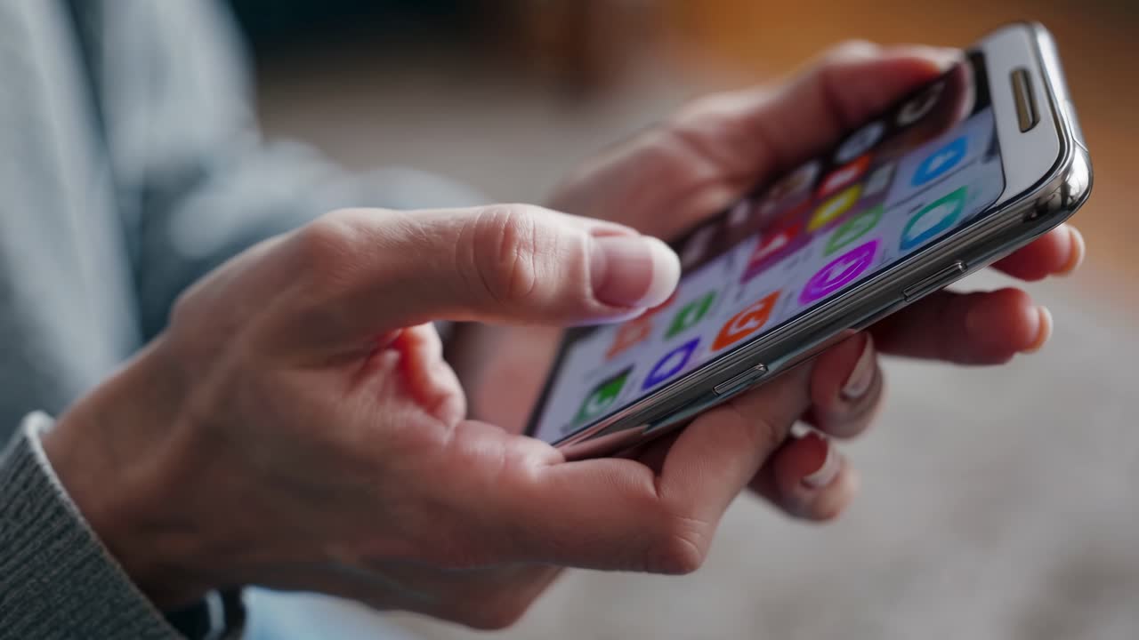 Close-up shot of hands holding a smartphone, capturing a video