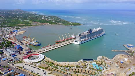 cruise ship moored in tourist port of taino bay, puerto plata in dominican republic