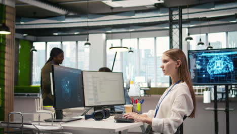 female engineer using ai llm chatbot, optimizing company systems