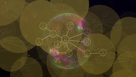 Animation-of-dots-blinking-over-connections-and-globe-on-black-background