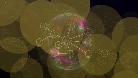 animation of dots blinking over connections and globe on black background