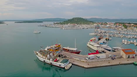 Aerial-over-a-coastal-fishing-village-in-Croatia-1