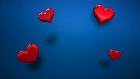 animación primer plano movimiento pequeños corazones románticos en azul día de san valentín fondo brillante