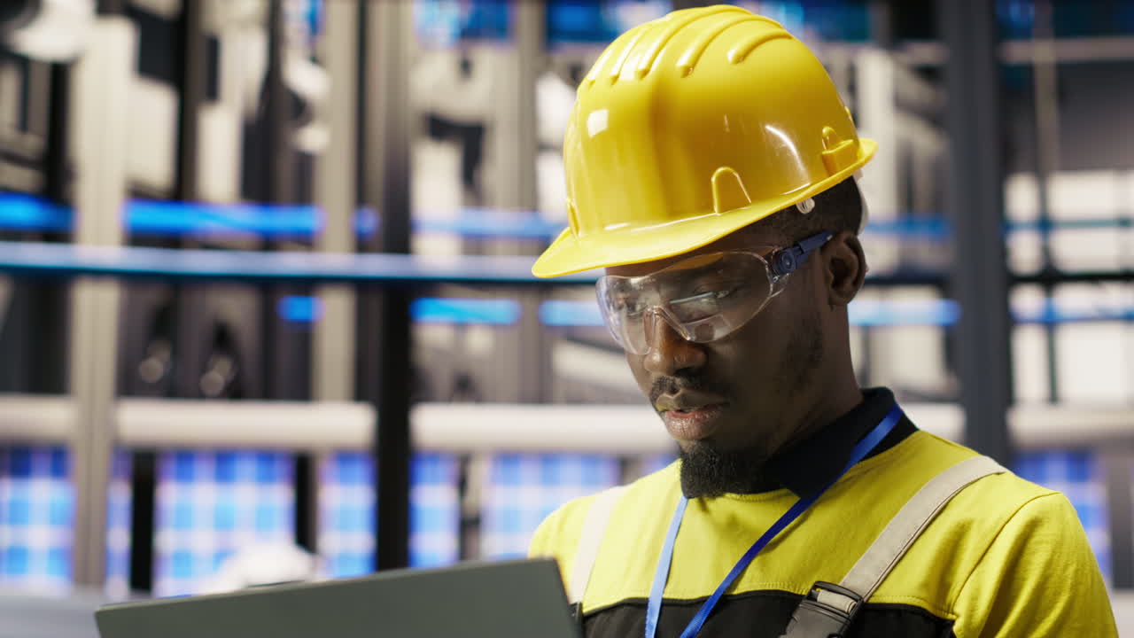 Vertical video Professional working in smart factory, testing automated systems