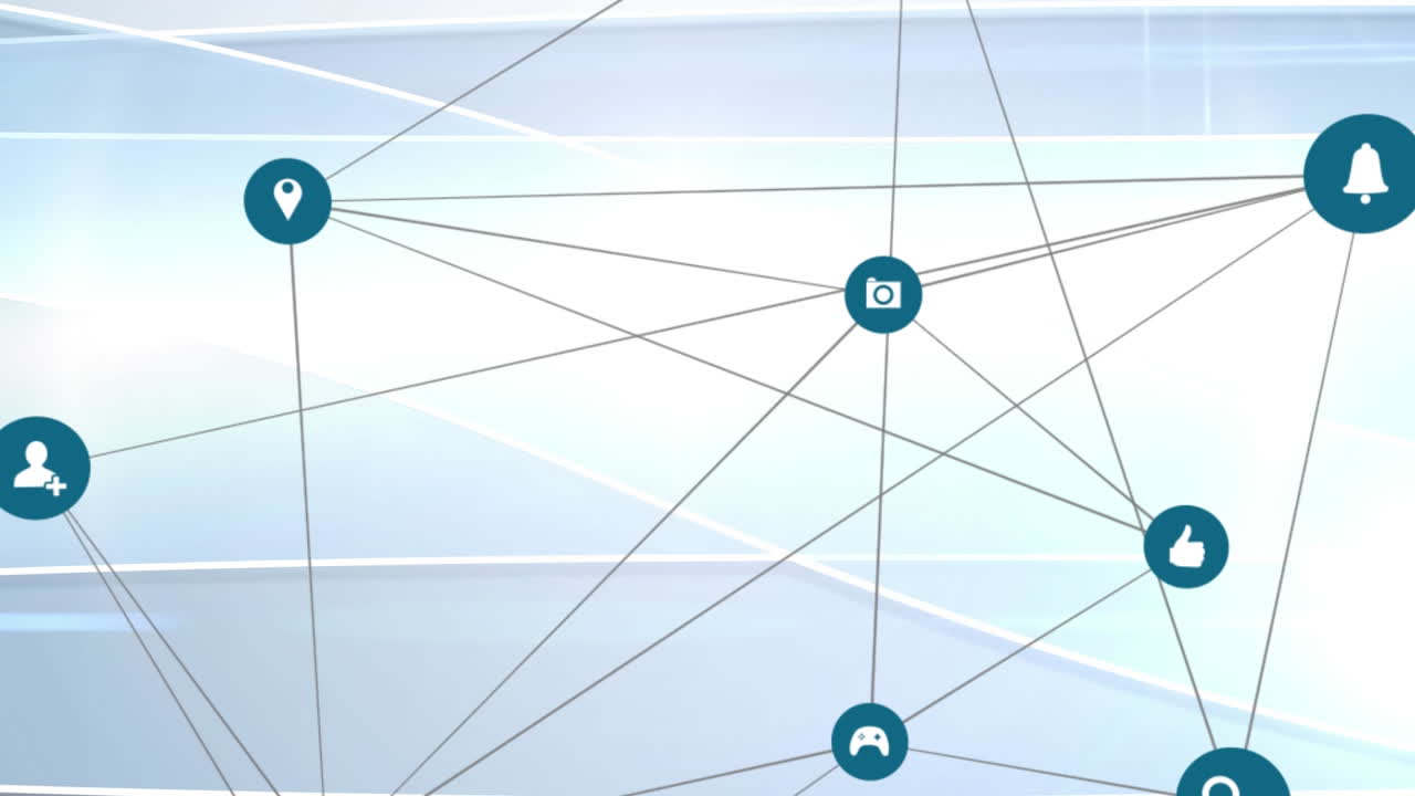 animación digital de los iconos de la red de conexiones que se mueven contra un fondo blanco