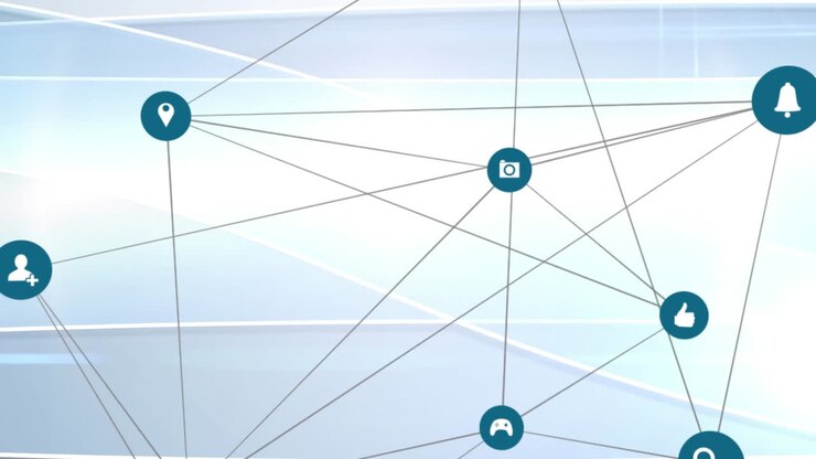 Digital animation of network of connections icons moving against white background