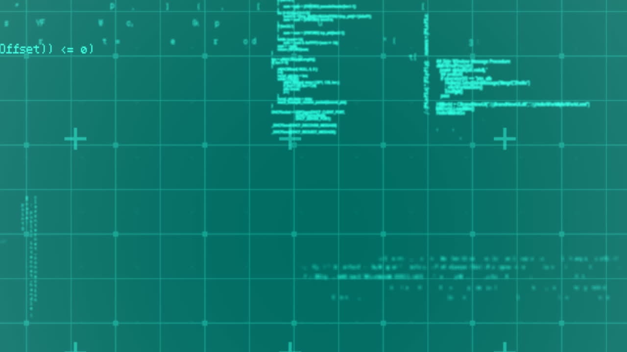 Animation of data processing over grid network against green background
