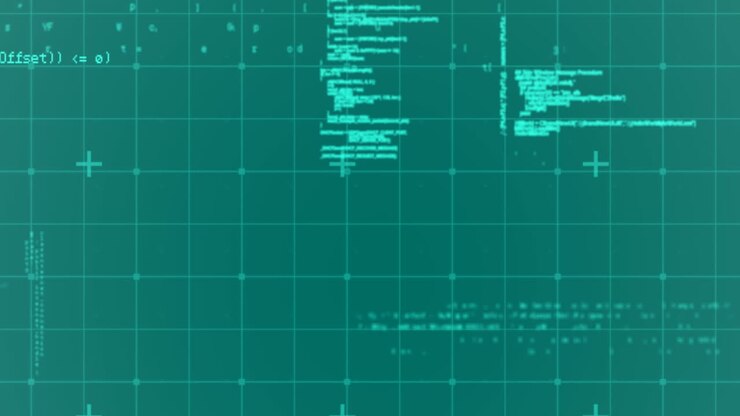 Animation of data processing over grid network against green background