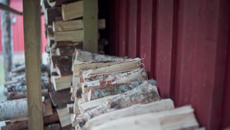 Man-Arranging-The-Chopped-Firewoods-In-The-Cabin