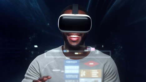 man in vr headset interacting with virtual interface