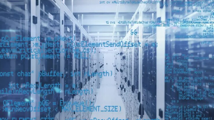 Animation of data processing over server room