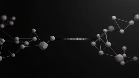connecting ideas: visual representation of sound waves and molecular structures interacting in a modern, minimalistic aesthetic