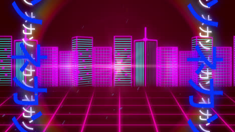 animation of chines sings over digital cityscape