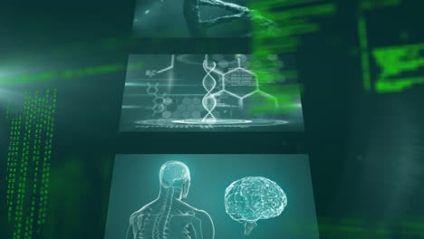 animación del procesamiento de datos en pantallas con hilos de adn en 3d