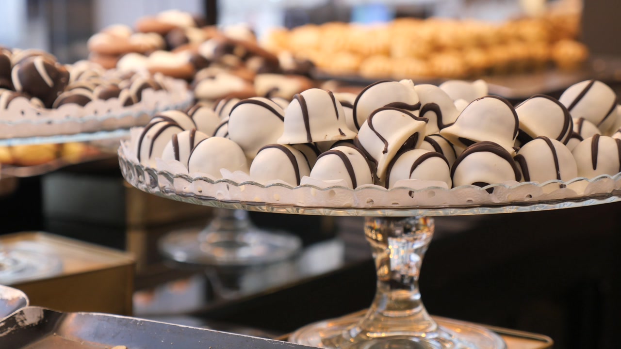 White Chocolate Truffles with Dark Chocolate Stripes on Display