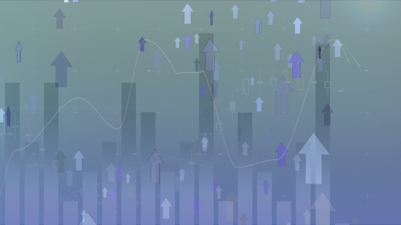 초록색과 파란색 배경에 화살표와 그래프의 애니메이션