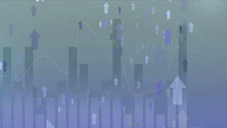 animación de flechas y gráficos en fondo verde y azul