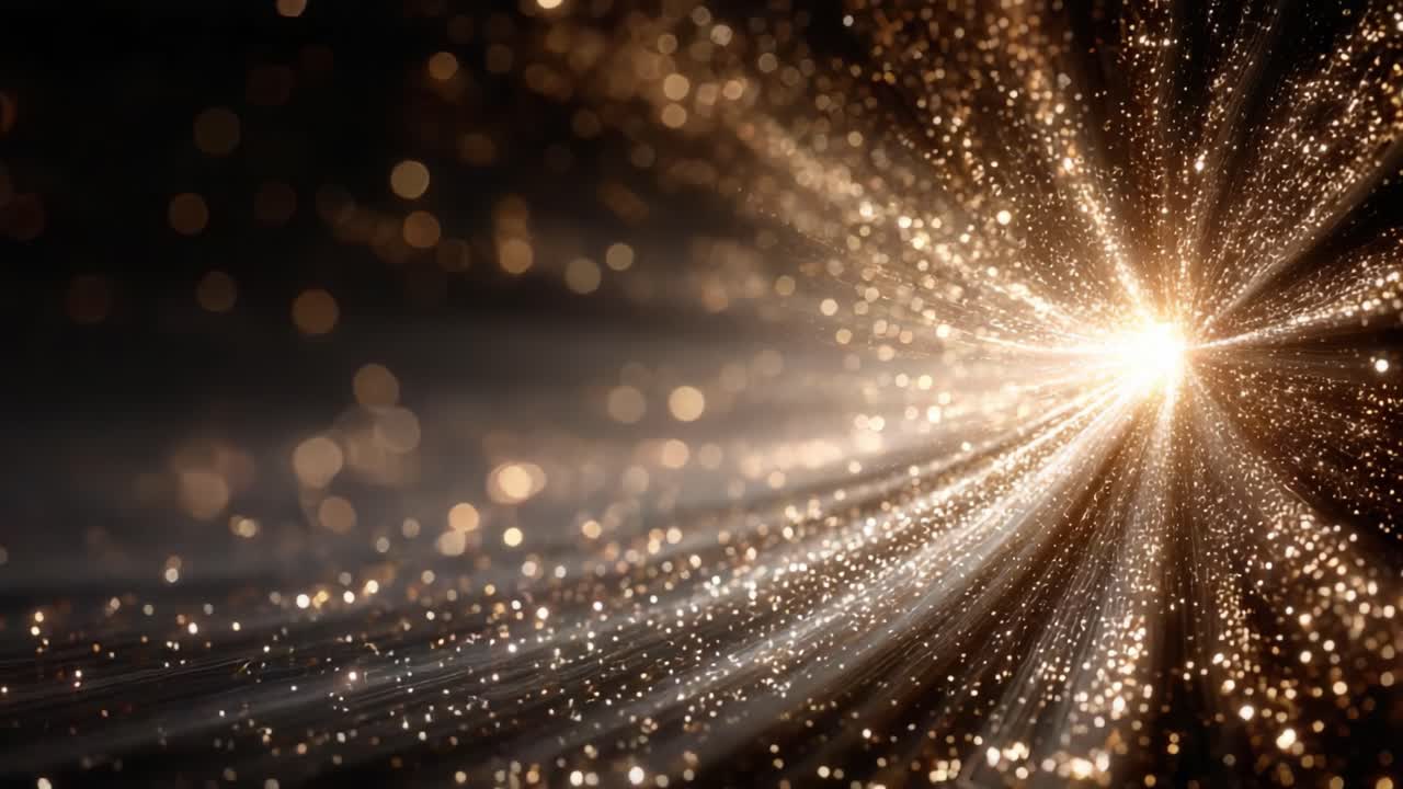 Un viaggio accattivante attraverso un torrente luminoso di luce e particelle, che rivela la bellezza dei motivi cosmici e degli elementi scintillanti nell'Universo.