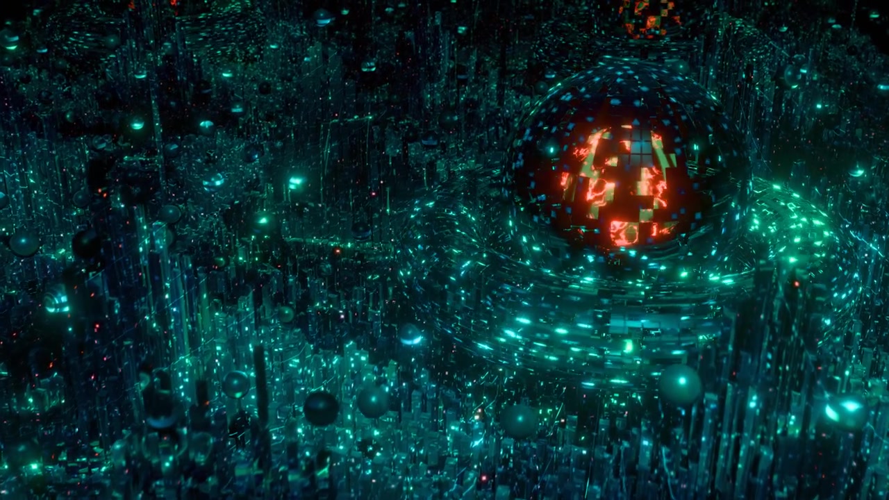 Futuristic Sci-Fi Digital Cityscape with Glowing Core Structure