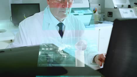 animation of caucasian male doctor over data processing