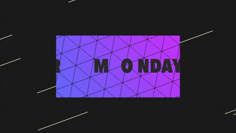 cyber monday with purple triangles and lines pattern on black gradient