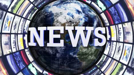 news text, world and monitors tunnel, loop
