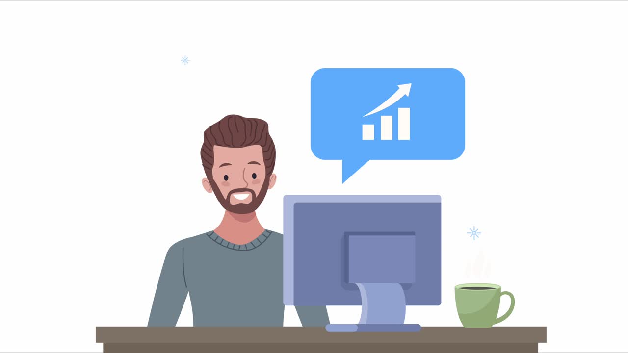 young man using desktop character animation