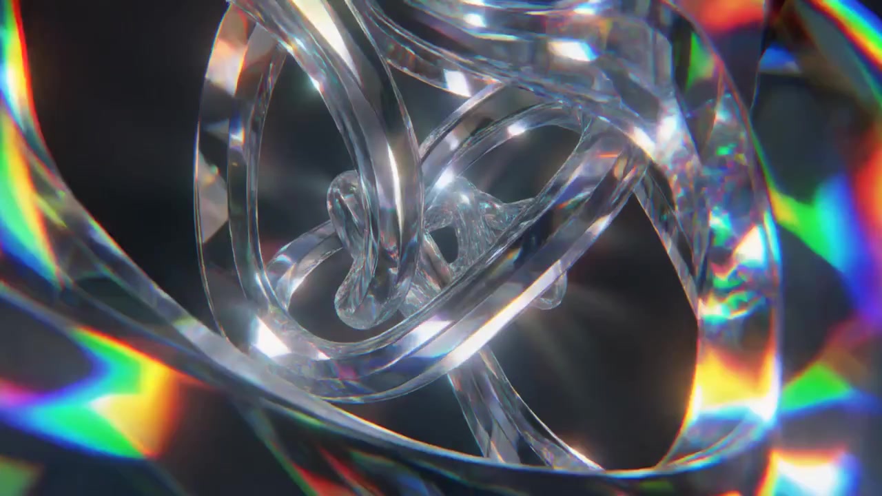 Animazione 3D astratta di un nodo di vetro trasparente rotante