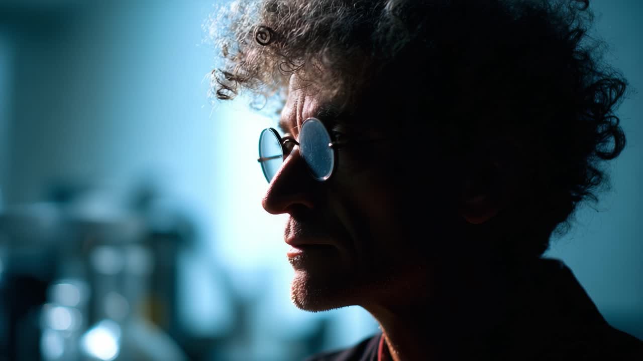 A Profound Silhouette of a Thoughtful Individual Contemplating Life Illuminated by Soft Blue Light in a Serene Environment