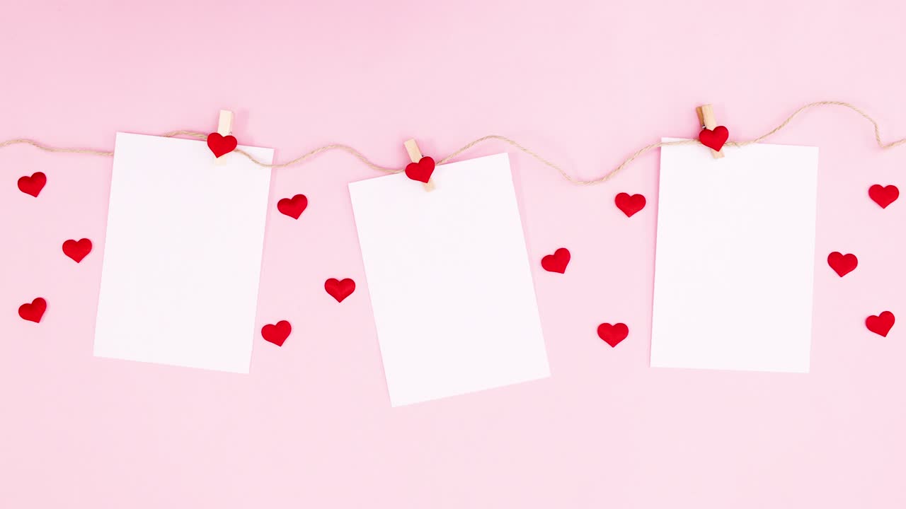 에 매달린 종이로 발렌타인 데이를 위한 만적인 장식.