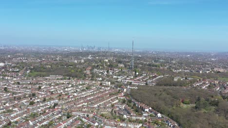 high drone shot of two antenna in south london crystal palace tower radio