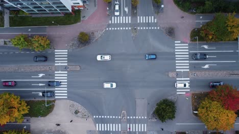aerial view of a city intersection in autumn