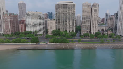 chicago lakefront skyline with urban buildings and lake view