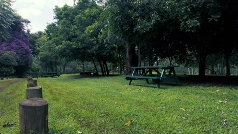 banco de estacionamiento en el parque para el tiempo o un picnic