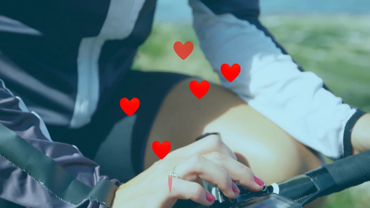 자전거 타는 여성들에 대한 마음의 떨어지는 애니메이션