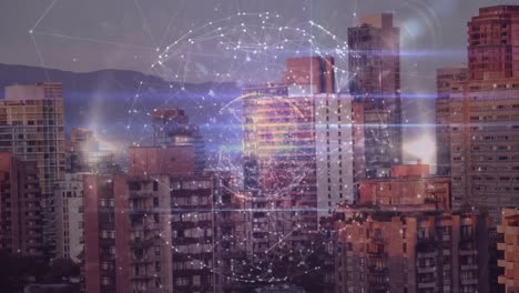 animación del globo de conexiones sobre el paisaje urbano