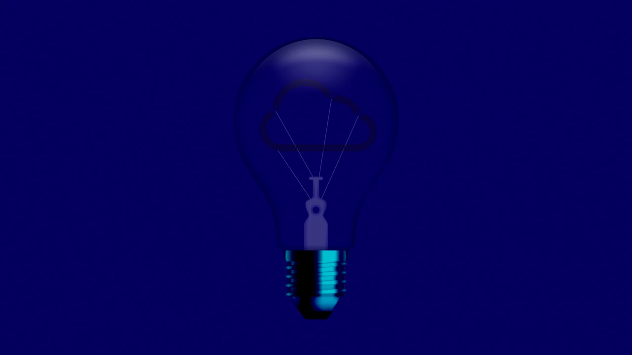 icono de nube símbolo bombilla incandescente interruptor parpadeante en el conjunto concepto de conexión brillo en fondo gradiente azul animación de bucle sin costuras 4k, con espacio de copia